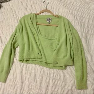 Two piece Fuzzy green cardigan and tank top set
